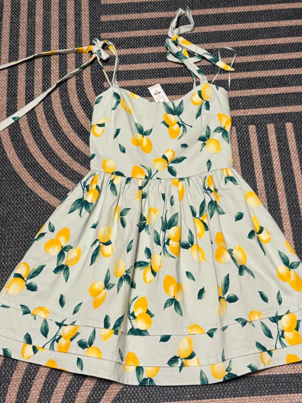 Blue Rain Mint Green Lemon Print Tie-Shoulder Sundress